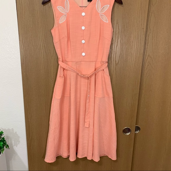 Voodoo Vixen Dress Peach Pocket Belted Retro Pinup - Picture 3 of 10